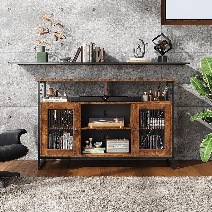 WLIVE TV Stand 55 inch TV,Tall Entertainment Center with Storage, Farmhouse Industrial TV Console for Bedroom Living Room, Rustic Brown - LeafyLoom