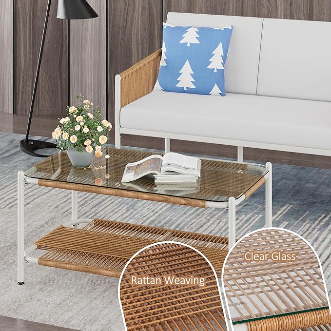 Shintenchi 2 Piece Patio Wicker Furniture Set, Outdoor Patio Furniture Rattan Conversation Set with Coffee Tables and Loveseat for Backyard, Balcony, Poolside - LeafyLoom
