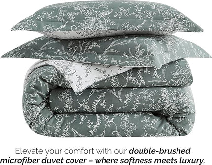 Southshore Fine Living, Inc. Full/Queen Comforter Set, Down Alternative Floral Comforter with Matching Shams, Reversible Print is 2 Colors in 1, Fits Queen & Full Beds, Winter Brush Green/White - LeafyLoom
