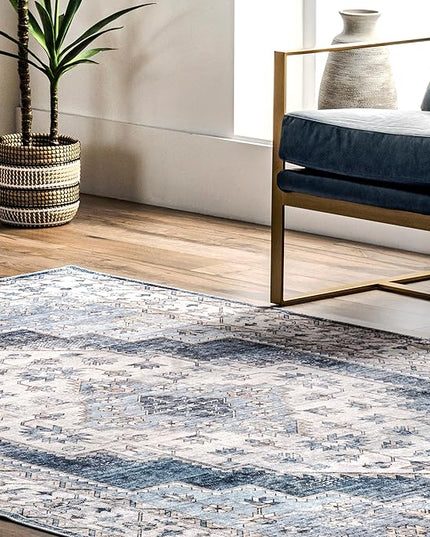 nuLOOM Dania Machine Washable Medallion Ultra Thin Area Rug, 9' x 12', Navy - LeafyLoom