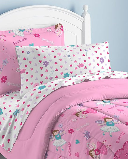 Dream Factory Magical Princess Ultra Soft Microfiber Girls Comforter Set, Pink, Twin - LeafyLoom