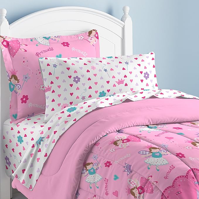 Dream Factory Magical Princess Ultra Soft Microfiber Girls Comforter Set, Pink, Twin - LeafyLoom