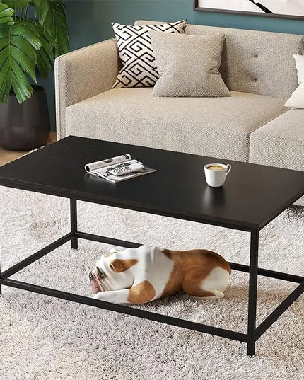 SAYGOER Black Coffee Table Simple Modern Rectangular Center Table Open Space Minimalist for Living Room Home Office Industrial Cocktail Tables, Easy Assembly, 39.37 x 19.69 x 17.72 - LeafyLoom