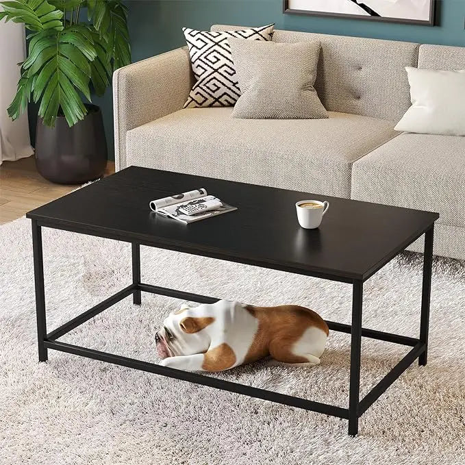 SAYGOER Black Coffee Table Simple Modern Rectangular Center Table Open Space Minimalist for Living Room Home Office Industrial Cocktail Tables, Easy Assembly, 39.37 x 19.69 x 17.72 - LeafyLoom