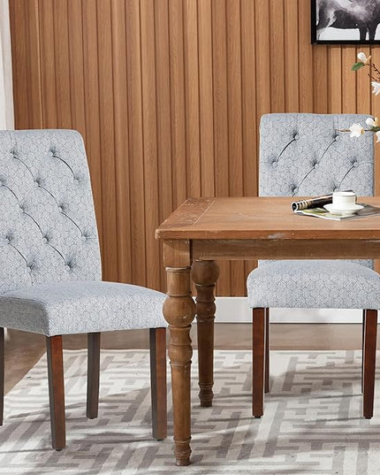 COLAMY Button Tufted Dining Chairs Set of 6, Parsons Upholstered Fabric Dining Room Chairs Kitchen Chairs with Wood Legs and Padded Seat, Blue Bubble - LeafyLoom