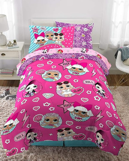 Franco Kids Bedding Super Soft Comforter and Sheet Set with Sham, 5 Piece Twin Size, LOL Surprise - LeafyLoom