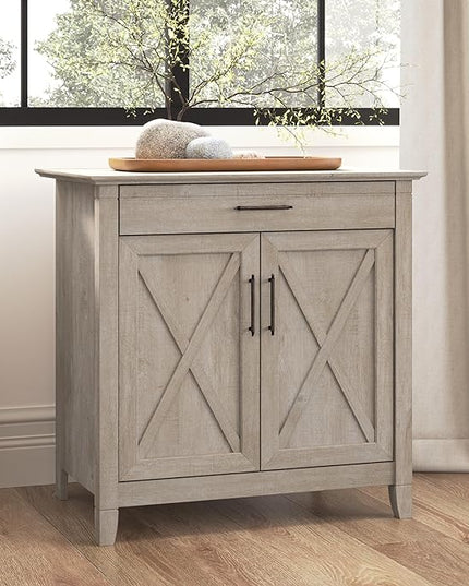 Bush Business Furniture Key West Secretary Desk with Keyboard Tray and Storage Cabinet, 30W x 20D, Washed Gray - LeafyLoom