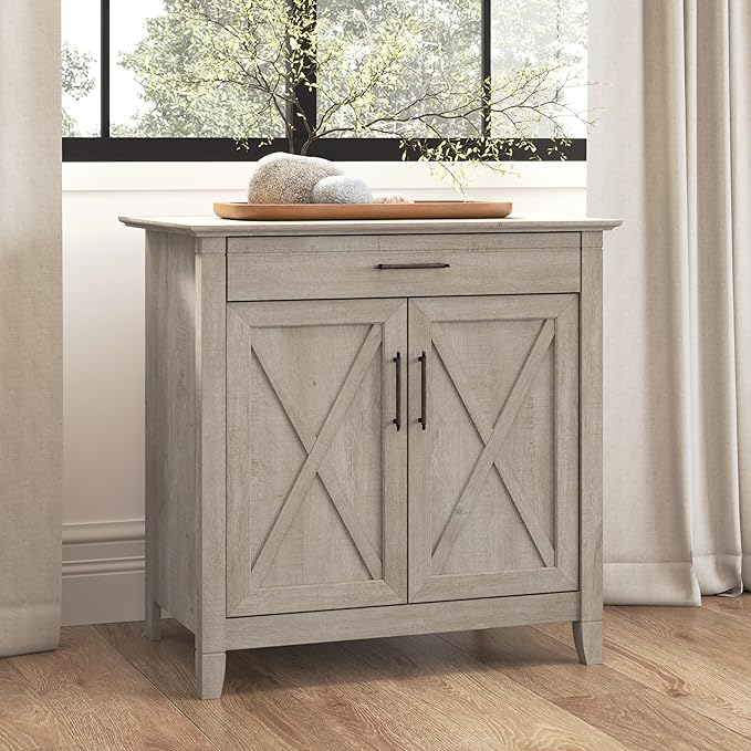 Bush Business Furniture Key West Secretary Desk with Keyboard Tray and Storage Cabinet, 30W x 20D, Washed Gray - LeafyLoom