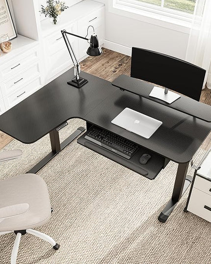EUREKA ERGONOMIC Standing Desk (61"x43")- L Shaped Desk with Keyboard Tray Adjustable Height Sit Stand Computer Desk Corner Gaming Ergo Desk w Memory Presets, Monitor Stand, LED/USB/Dual Motor, Left - LeafyLoom