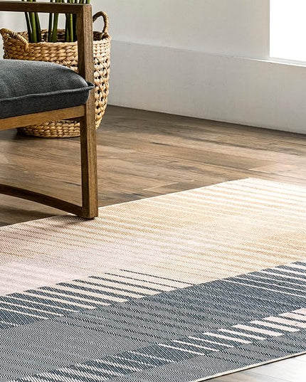 nuLOOM Lennie Modern Multi Striped Machine Washable Ultra Thin Runner Rug, 2' 6" x 8', Beige - LeafyLoom