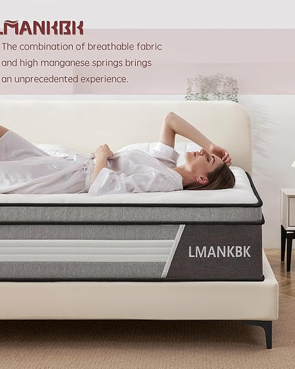 King Mattress, 12 Inch Innerspring Hybrid Mattress in a Box with Gel Memory Foam, Individually Wrapped Encased Coil Pocket Spring Mattress, Pressure Relief, Medium Firm Support, 76"*80"*12" - LeafyLoom