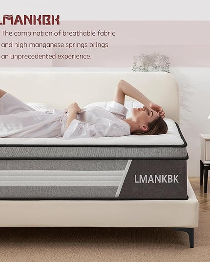 Full Mattress, 12 Inch Innerspring Hybrid Mattress in a Box with Gel Memory Foam, Individually Wrapped Encased Coil Pocket Spring Mattress, Pressure Relief, Medium Firm Support,54"*75"*12"… - LeafyLoom