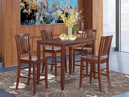East West Furniture BUCK5-MAH-W Buckland 5 Piece Counter Height Set Includes a Rectangle Dining Room Table and 4 Wood Seat Chairs, 30x48 Inch - LeafyLoom