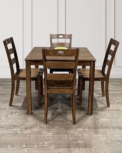 Furniture of America Burnett Wood 5-Piece Dining Room Set, Square Table and 4 Durable Slat Back Chairs with Footrest for Home Kitchen Furniture, Dinettes, Walnut - LeafyLoom
