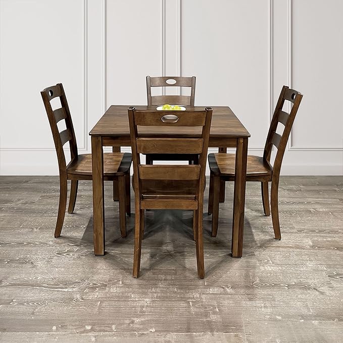 Furniture of America Burnett Wood 5-Piece Dining Room Set, Square Table and 4 Durable Slat Back Chairs with Footrest for Home Kitchen Furniture, Dinettes, Walnut - LeafyLoom