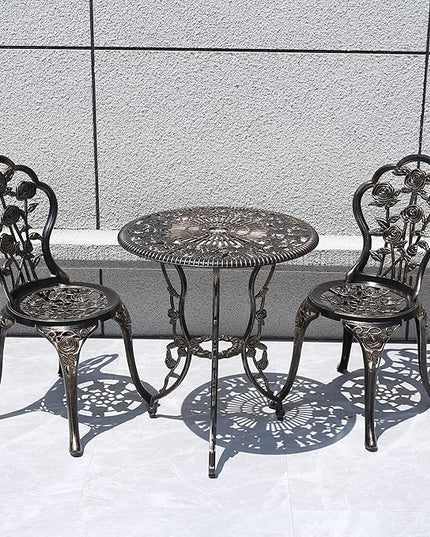 KAILI Outdoor Furniture Bistro Set with Rose Pattern 1 Table 2 Chairs for Garden Patio Porch (Rose-Bronzed) - LeafyLoom