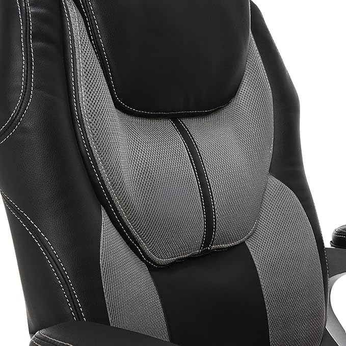 Serta Executive Office Padded Arms, Adjustable Ergonomic Gaming Desk Chair with Lumbar Support, Faux Leather and Mesh, Gray/Black - LeafyLoom