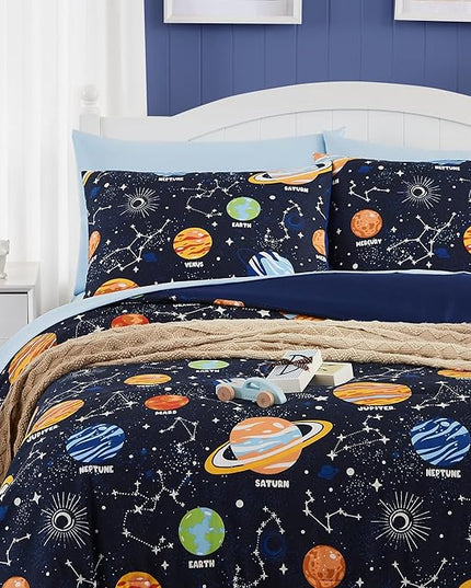 Twin Comforter Set with Sheets - 5 Pieces Kids Twin Bedding Sets, Glow in The Dark Space Twin Bed in a Bag with Comforter, Sheets, Pillowcase & Sham - LeafyLoom