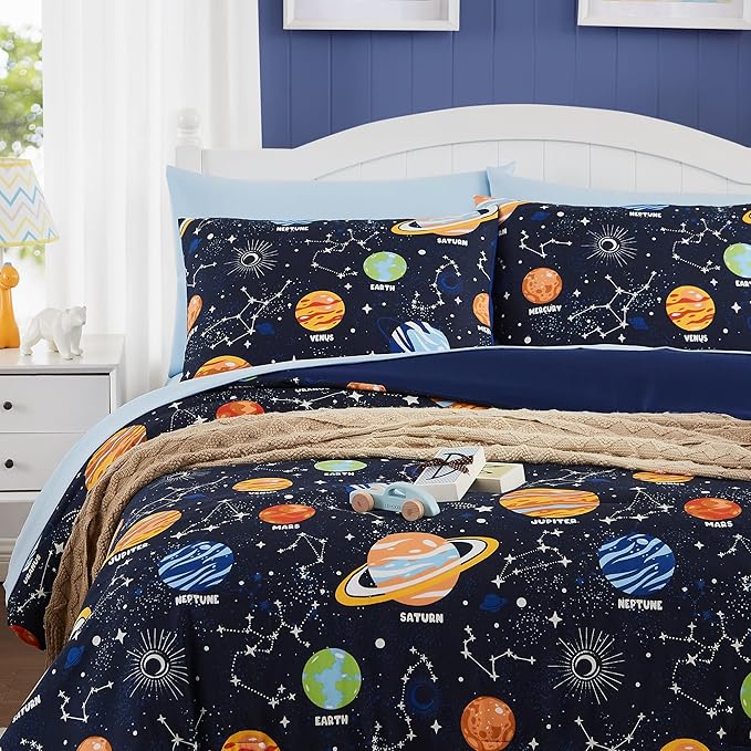 Full Size Comforter Sets - Bedding Sets Full 7 Pieces, Glow in The Dark Bed in A Bag Full, Lightweight Space Bedding Sets for Kids, Teens - LeafyLoom
