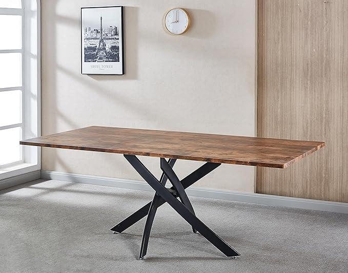 NicBex Dining Table Contemporary Kitchen Table Farmhouse Rustic Rectangle MDF Dining Table, Printed Walnut Table Top and Black Metal Base Rectangular Dining Table, Easy Assembly, Walnut - LeafyLoom
