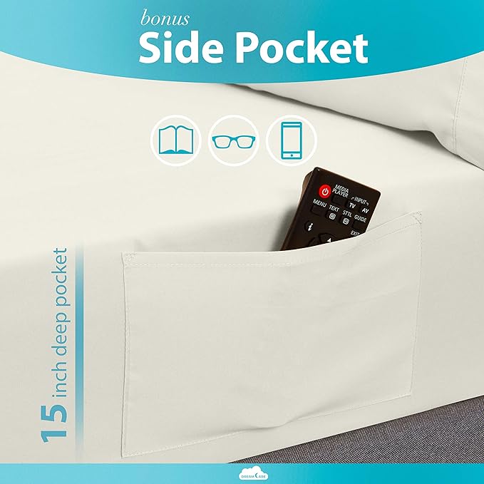 DREAMCARE Twin XL Sheet Sets - Cooling Bed Sheets - 4pcs Set - up to 15" Deep Pocket Twin XL Sheets - XL Twin Sheet Set – Soft & Long Lasting 100% Fine Brushed Polyester with Side Pocket - Ivory - LeafyLoom