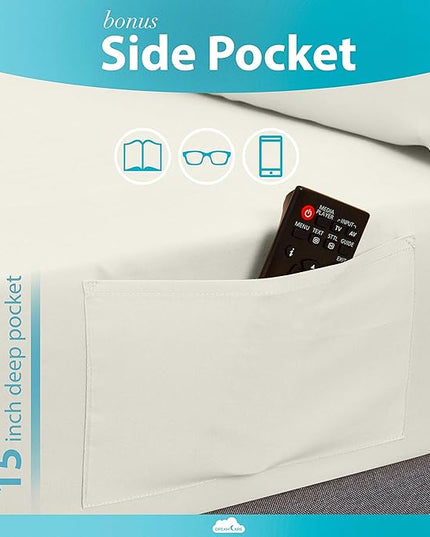 DREAMCARE Full Size Sheets - Cooling Bed Sheets - 4pcs Set - up to 15" Deep Pocket Full Sheet Set - Sheets Full Size Bed - Soft & Long Lasting 100% Fine Brushed Polyester with Side Pocket - Ivory - LeafyLoom