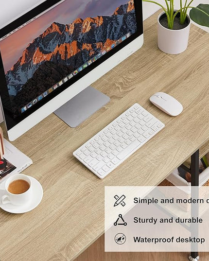 VECELO 43 Inch Computer Desk Writing Study Work Office Table Modern desk with shelves wooden desk for Home Bedroom,Oak Desk - LeafyLoom