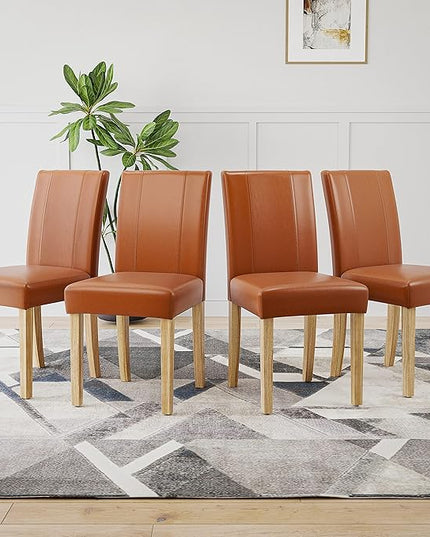 Soohow Upholstered Set of 2, Indoor Room Armless Kitchen Table Parson Chairs Set of 4 with Solid Wood Legs, Dining Chiar 4pcs, Brown Leather - LeafyLoom