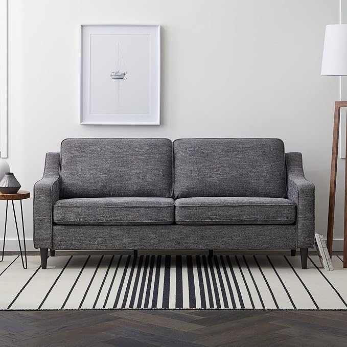 Edenbrook Jensen Upholstered Couch - Couches for Living Room - Charcoal Upholstered Couch - Living Room Furniture - Small Couch - Seats Three - Scoop Arm Modern Couch - LeafyLoom