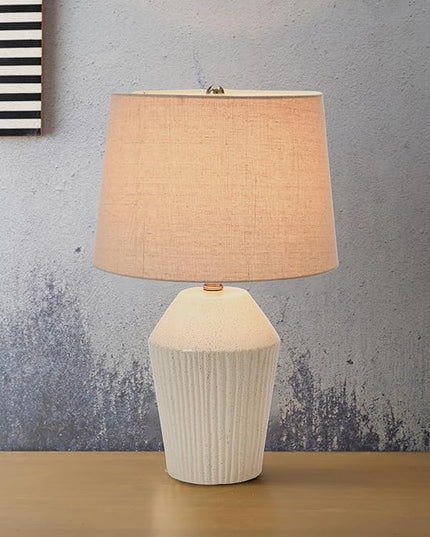 Creative Co-Op 13" Round Stoneware Desk Lamp, White - LeafyLoom
