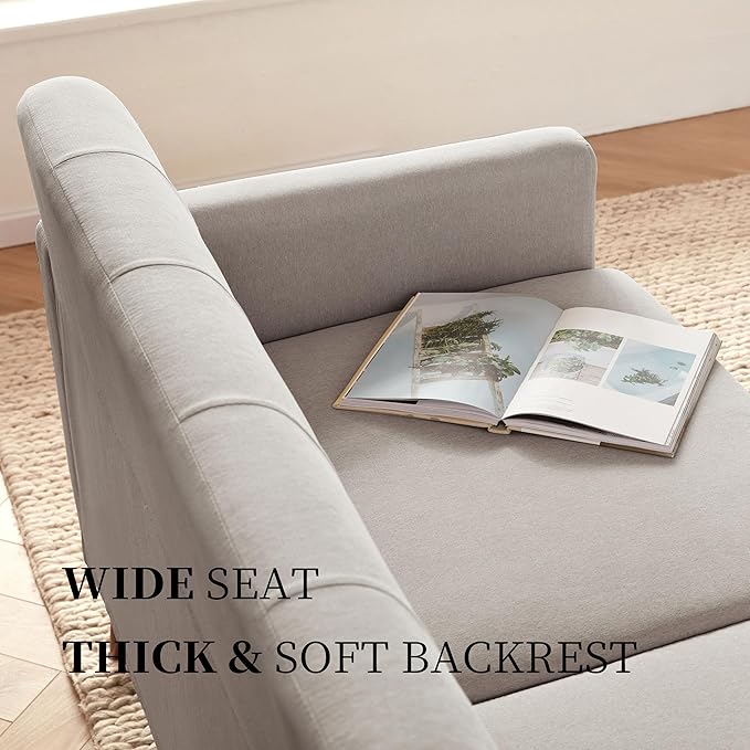 65" Loveseat Sofa, Mid Century Modern Love Seat Couches for Living Room, Comfy Upholstered Sofa Couch for Bedroom(Linen-Light Grey) - LeafyLoom