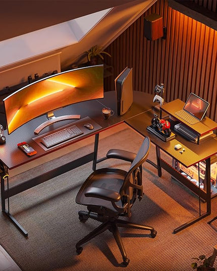 BANTI L Shaped Gaming Computer Office Desk, 47" Corner Desk with Monitor Stand for Home Office Study Writing Workstation, Black - LeafyLoom