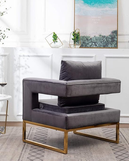 Roundhill Furniture Lenola Upholstered Accent Arm Chair, Gray 27.5D x 29.75W x 34.5H in - LeafyLoom
