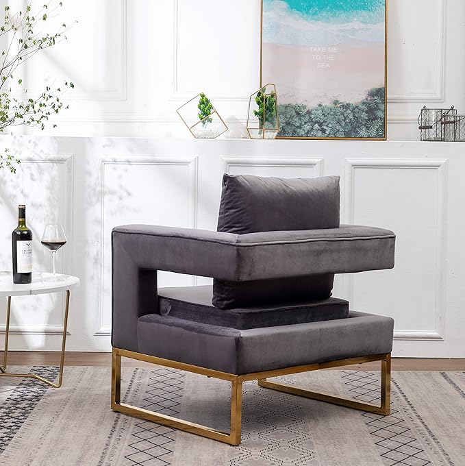 Roundhill Furniture Lenola Upholstered Accent Arm Chair, Gray 27.5D x 29.75W x 34.5H in - LeafyLoom
