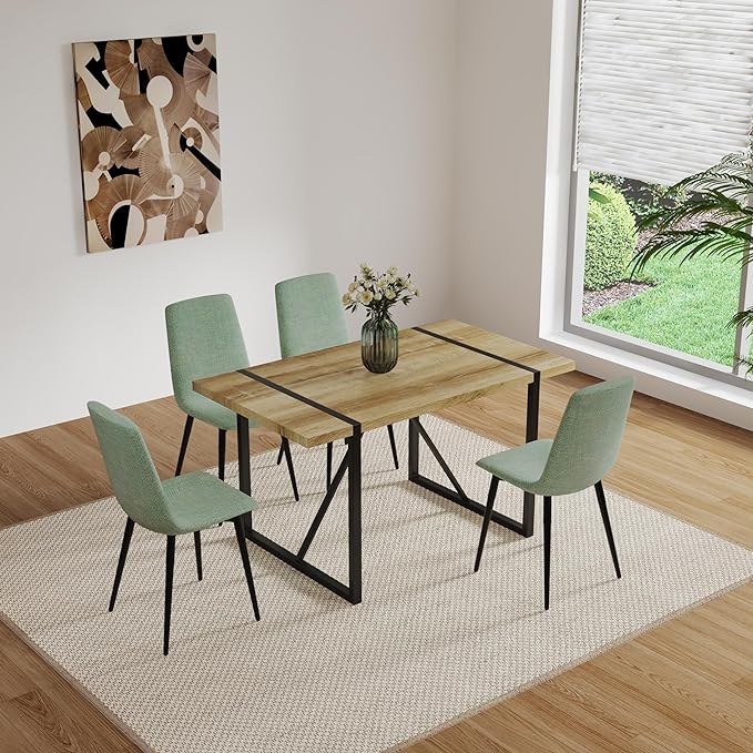 NicBex Dining Chairs Set of 4 Modern Upholstered Linen Dining Room Kitchen Chairs with Black Metal Legs,Side Chairs for Dining Room, Kitchen,Living Room, and Restaurants,Light Green - LeafyLoom