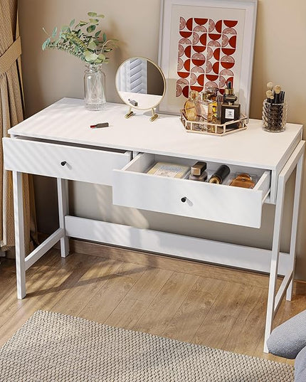 Home Office Desk with Drawers, Small Spaces Writing Desk with Storage for badroom, Work Desk for Home Office, Home Table, white - LeafyLoom