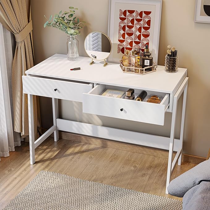 Home Office Desk with Drawers, Small Spaces Writing Desk with Storage for badroom, Work Desk for Home Office, Home Table, white - LeafyLoom
