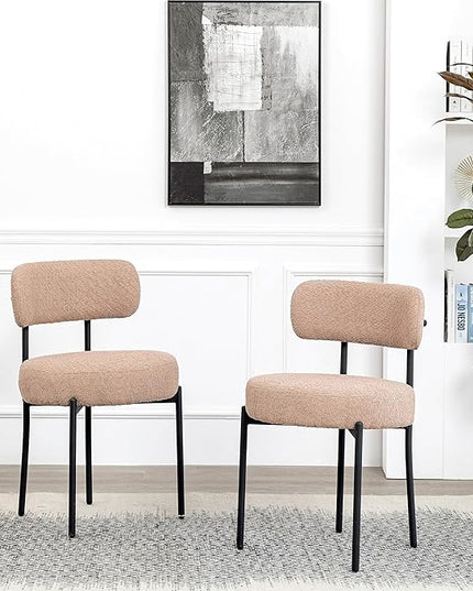 DYHOME Kitchen Chairs Mid-Century Modern Dining Chairs Set of 6, Kitchen Dining Room Chairs, Boucle Upholstered Wishbone Dining Chair, Camel Color - LeafyLoom