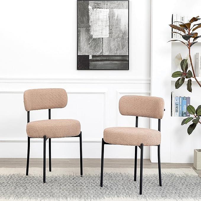 DYHOME Kitchen Chairs Mid-Century Modern Dining Chairs Set of 6, Kitchen Dining Room Chairs, Boucle Upholstered Wishbone Dining Chair, Camel Color - LeafyLoom