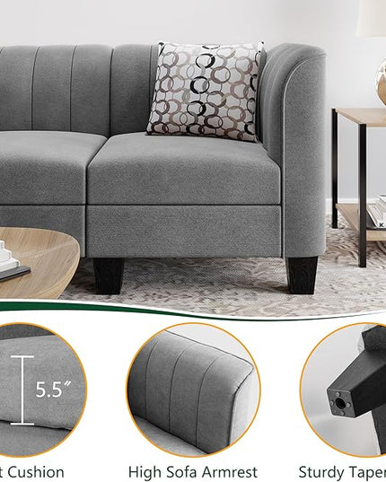 Shintenchi Upgraded Convertible Sectional Sofa Couch, 3 Seat L Shaped Sofa with High Armrest Linen Fabric Small Couch Mid Century for Living Room, Apartment and Office (Light Grey) - LeafyLoom