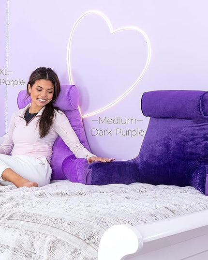 XXL Husband Pillow Light Purple Backrest with Arms - Adult Reading Pillow Shredded Memory Foam, Ultra-Comfy Removable Microplush Cover & Detachable Neck Roll, Unmatched Support Sit Up Bed Chair Pillow - LeafyLoom