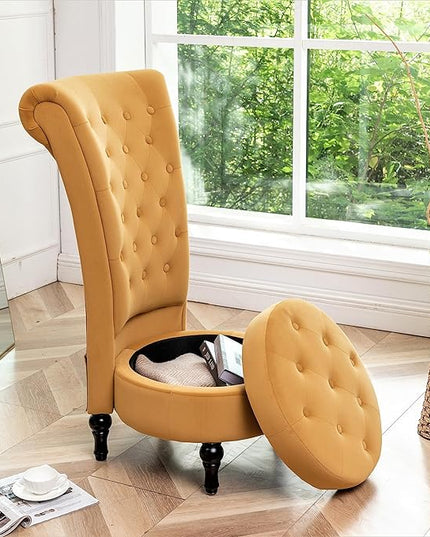 Mustard Yellow Velvet Accent Chair with Storage and Luxurious Upholstery, Retro Design and Versatile Usage for Livingroom, Bedroom, Lounge and Office - LeafyLoom