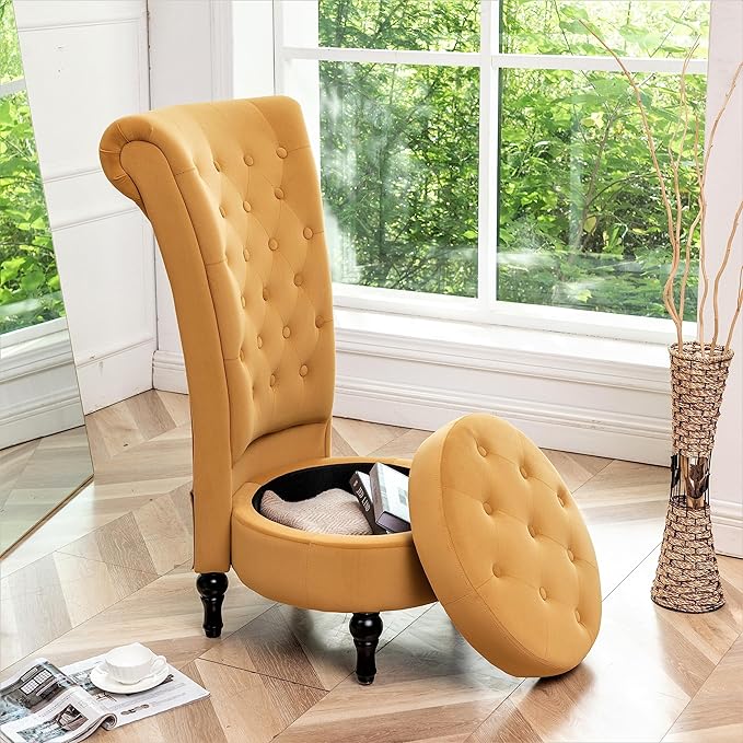 Mustard Yellow Velvet Accent Chair with Storage and Luxurious Upholstery, Retro Design and Versatile Usage for Livingroom, Bedroom, Lounge and Office - LeafyLoom