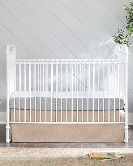 Namesake Abigail 3-in-1 Convertible Metal Crib in Washed White, Greenguard Gold Certified - LeafyLoom