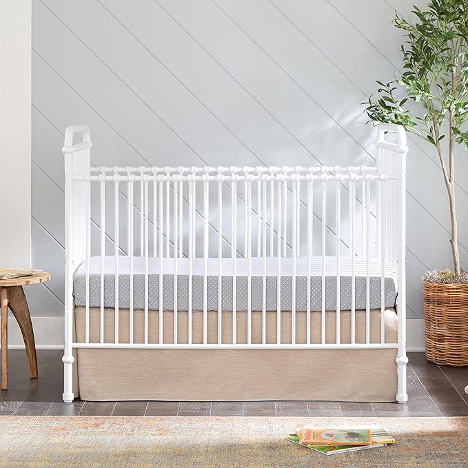 Namesake Abigail 3-in-1 Convertible Metal Crib in Washed White, Greenguard Gold Certified - LeafyLoom
