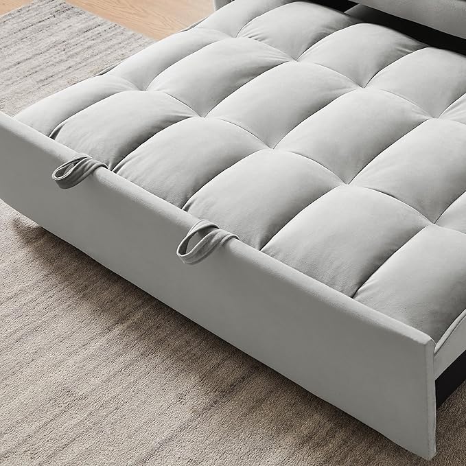 55" 3 in 1 Convertible Loveseat Futon Sofa Couch of Mordern Velvet w/Pullout Bed, Small Love Seat Lounge Sleeper w/Reclining Backrest, Toss Pillows, Pockets, Furniture for Living Room Bed - LeafyLoom