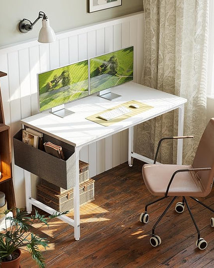 CubiCubi Computer Desk 40" Study Writing Table for Home Office, Modern Simple Style PC Desk, White Metal Frame, White - LeafyLoom