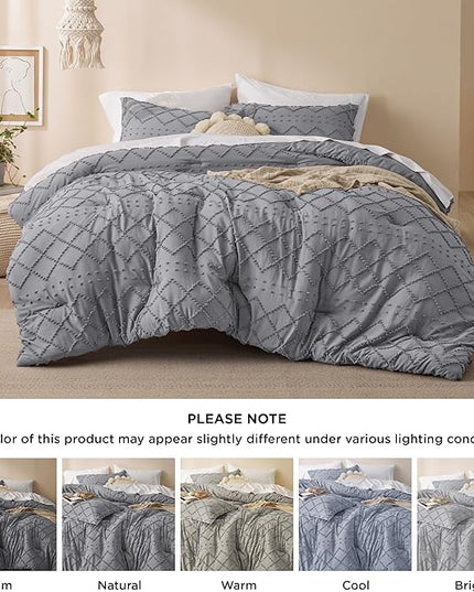 Bedsure Twin/Twin XL Comforter Set - Grey Boho Twin Extra Long Comforter Set for College, Shabby Chic Dorm Bedding Set, 2 Pieces Modern Farmhouse Bed Set, includes 1 Pillow Sham - LeafyLoom