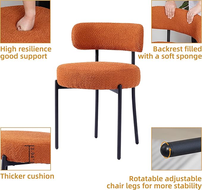 DYHOME Mid-Century Modern Dining Chairs Set of 2, Kitchen Dining Room Chairs, Comfortable Upholstered Chairs for Dining Room Kitchen Living Room with Matte Black Metal Frame, Orange - LeafyLoom