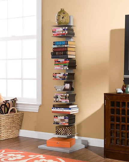 SEI Furniture 11- shelf Metal Spine Book Tower, Silver - LeafyLoom